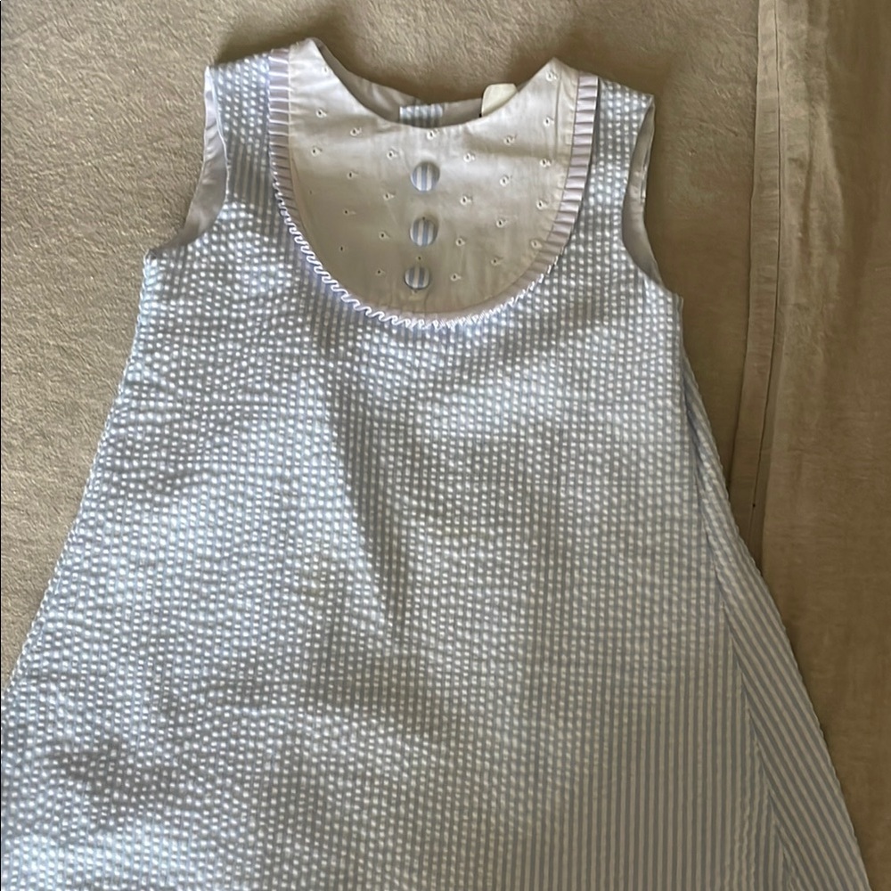 Elegant White and Blue Kids Dress Seersucker